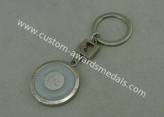 1 1/2 Inch Zinc Alloy Promotional Key Chain With Porcelain Piece Inserted , Silver Plating